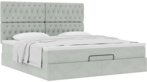 Rama łóżka otomana z materacami, szara, 180x200 cm, aksamit 5