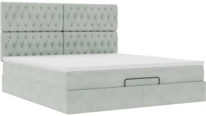 Rama łóżka otomana z materacami, szara, 180x200 cm, aksamit 6