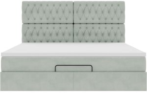 Rama łóżka otomana z materacami, szara, 180x200 cm, aksamit 7