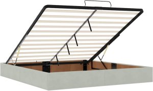 Rama łóżka otomana z materacami, szara, 180x200 cm, aksamit 10