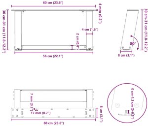 Nogi do stolika kawowego, 2 szt., czarne, 60x(30-31) cm, stal 10