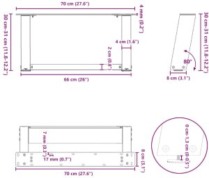 vidaXL Nogi do stolika kawowego, 2 szt., czarne, 70x(30-31) cm, stal 10