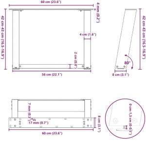 Nogi do stolika kawowego, 2 szt., czarne, 60x(42-43) cm, stal 10