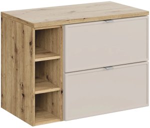 Szafka pod umywalkę nablatową BELLA CASHMERE 60cm kaszmir/dąb artisan - zestaw 80 cm z regałem i blatem COMAD 1