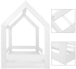 Łóżko drewniane dla dziecka z barierką i stelażem, domek 160x80 cm białe UNIWERSALNY 11