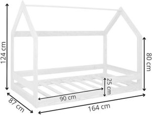 Łóżko drewniane dla dziecka z barierką i stelażem, domek 160x80 cm białe UNIWERSALNY 12