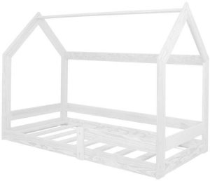 Łóżko drewniane dla dziecka z barierką i stelażem, domek 160x80 cm białe UNIWERSALNY 3