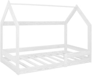 Łóżko drewniane dla dziecka z barierką i stelażem, domek 160x80 cm białe UNIWERSALNY 4