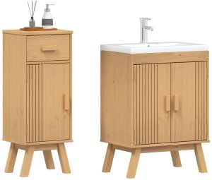 vidaXL Zestaw szafek Zestaw 2 Jasne drewno Meble łazienkowe Prostokątny 3