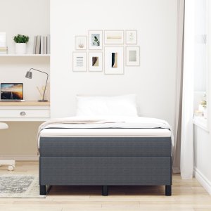 vidaXL Rama łóżka Ciemnoszara Tkanina polyester 120 x 190 cm 3