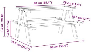 vidaXL Stół dziecięcy z ławkami "IRUN" 90x79,5x50 cm Drewno lite 8