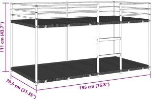 vidaXL vidaXL Łóżko piętrowe bez materaca, białe, 75x190 cm, stal 9