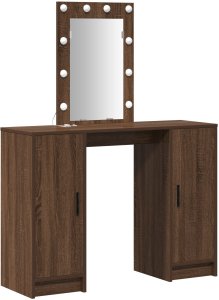vidaXL Brązowa dąb Drewno, Szkło Duży Brązowa toaletka z lustrem 2
