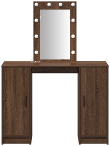 vidaXL Brązowa dąb Drewno, Szkło Duży Brązowa toaletka z lustrem 5