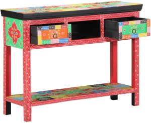 vidaXL Stół konsolowy Czerwony, wielokolorowy Lite drewno Średni 2