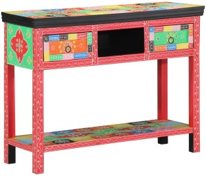 vidaXL Stół konsolowy Czerwony, wielokolorowy Lite drewno Średni 6