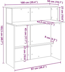 vidaXL Biurko recepcyjne czarne 100x50x103,5 cm Drewno klejone 10