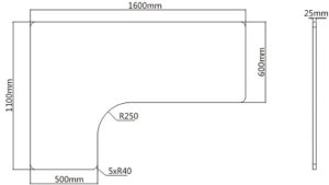 Biurko Powerton Blat biurka naro�nego, orzech, 160x110-60x2.5 cm, laminowana p�yta wi�rowa, 2