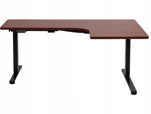 Biurko Beliani Biurko narożne prawe regulowane elektrycznie 160 x 59 cm ciemne drewno z czarnym DESTINES 5
