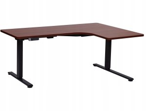 Biurko Beliani Biurko narożne prawe regulowane elektrycznie 160 x 59 cm ciemne drewno z czarnym DESTINES 6