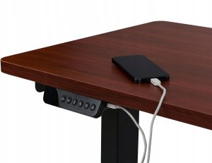 Biurko Beliani Biurko narożne prawe regulowane elektrycznie 160 x 59 cm ciemne drewno z czarnym DESTINES 8