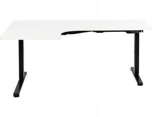 Biurko Beliani Biurko narożne lewe regulowane elektrycznie 160 x 59 cm czarno-białe DESTINES 3