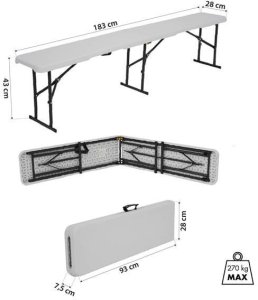 NC3404 SKŁADANA ŁAWKA OGRODOWA 183 CM BIAŁA NILS CAMP 2