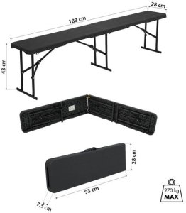 NC3404 SKŁADANA ŁAWKA OGRODOWA 183 CM ANTRACYT NILS CAMP 2