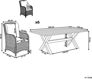 Beliani Zestaw ogrodowy dla 6 osób CASCAIS z poduszkami Technorattan Beżowy 2