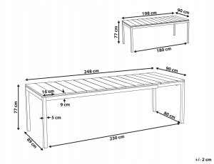 Beliani Stół ogrodowy rozkładany aluminium 198/248 x 90 cm szary TOFANE 3