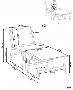 Beliani Zestaw 2 krzeseł ogrodowych MARCEDDI Z podnóżkiem Metal Biały/ beżowy 3