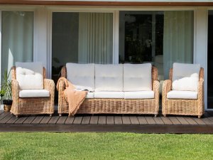 Beliani Zestaw ogrodowy dla 5 osób ALESSANO Rattan Naturalny 4