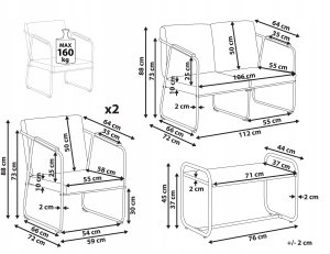 Beliani Zestaw ogrodowy ze stolikiem dla 4 osób VEZZANA Metal Szary 3