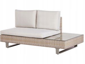 Beliani Narożnik ogrodowy ze stolikiem dla 5 osób LANCIANO Prawostronny Technorattan Złamana biel 12