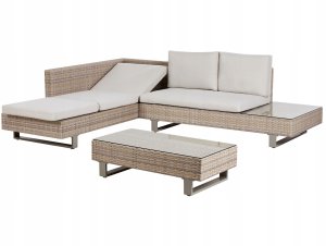 Beliani Narożnik ogrodowy ze stolikiem dla 5 osób LANCIANO Prawostronny Technorattan Złamana biel 7