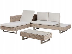 Beliani Narożnik ogrodowy ze stolikiem dla 5 osób LANCIANO Prawostronny Technorattan Złamana biel 8