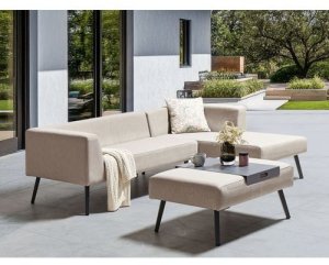 Beliani Narożnik ogrodowy ze stolikiem dla 4 osób SORRIVOLI Lewostronny Beżowy 2