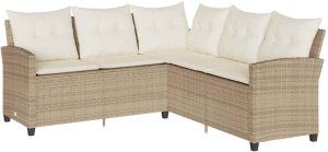 vidaXL L-kształtna kanapa z poduszkami beżowy polirattan 2