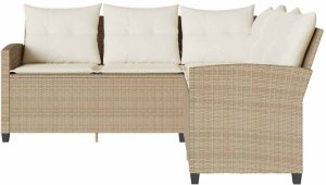 vidaXL L-kształtna kanapa z poduszkami beżowy polirattan 3