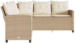 vidaXL L-kształtna kanapa z poduszkami beżowy polirattan 4