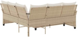 vidaXL L-kształtna kanapa z poduszkami beżowy polirattan 5