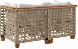 vidaXL Narożne moduły sofy z poduszkami, 2 szt., beżowe, polirattan 6