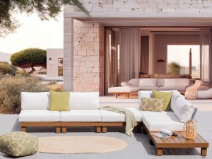 Beliani Narożnik ogrodowy ze stolikiem dla 5 osób SANZA Lewostronny Modułowy Metal Biały 4