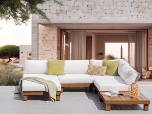 Beliani Narożnik ogrodowy ze stolikiem dla 5 osób SANZA Lewostronny Modułowy Metal Biały 5