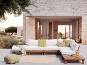 Beliani Narożnik ogrodowy ze stolikiem dla 5 osób SANZA Lewostronny Modułowy Metal Biały 6