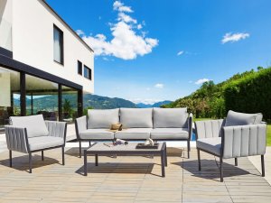 Beliani Zestaw ogrodowy ze stolikiem dla 5 osób SKALA Metal Jasnoszary 2