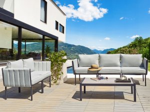 Beliani Zestaw ogrodowy ze stolikiem dla 5 osób SKALA Metal Jasnoszary 6