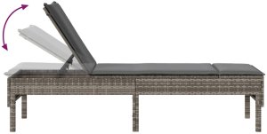 vidaXL Leżak z poduszką Szary 55x200x44cm Polirattan 8