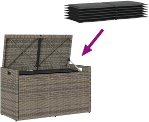 vidaXL Ławka ogrodowa ze schowkiem i poduszką Szara 100 cm Polirattan 7