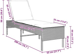 vidaXL Leżak z poduszką Czarny 55x200x44cm polirattan 10